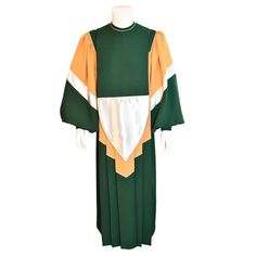 a green and orange priest's robe on display