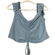 Urban Romantics Sky Blue And White Gingham Crop Top. Ruching On Front, Smocking On Back. Tie Front. Ruffled Cap Sleeves. Polyester/Rayon/Spandex Blend. Perfect For Spring And Summer! Nwt! Size L Peasant Crop Top, Gingham Crop Top, Blue And White Gingham, Balloon Sleeve Top, Red Crop Top, Spaghetti Strap Tank Top, Puff Long Sleeves, Small Crop Tops, Summer Crop Tops