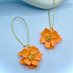 These Adorable Earrings Are Perfect For A Summer Event, Vacation Or Just To Wear At Any Time, Gold Plated Ear Hooks And Orange/Coral Flower Earrings With A Drop Of Almost 3 Inches. Orange Flower-shaped Adjustable Earrings, Orange Flower Earrings For Gift, Everyday Hypoallergenic Orange Earrings, Nickel-free Orange Flower Earrings, Orange Dangle Flower Earrings With Ear Wire, Orange Adjustable Dangle Flower Earrings, Gift Orange Hoop Earrings With Ear Wire, Orange Hoop Earrings With Ear Wire For Gift, Orange Hoop Earrings With Ear Wire As Gift