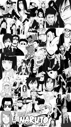 the many faces of naruto in black and white, all with different expressions