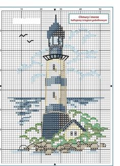 a cross stitch pattern with a lighthouse on it