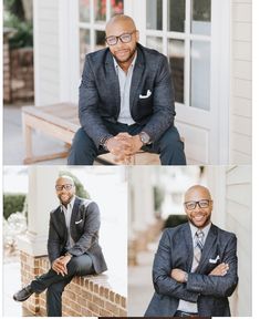 a man in a suit and tie sitting on a brick wall