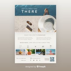 a flyer for a travel company with photos on the front and back side of it