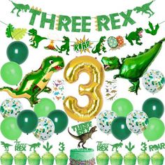 3 Rex Birthday Party, 3 Rex Birthday, 3rd Birthday Decorations, Dinosaur 3rd Birthday, 3rd Birthday Party For Boy, Dinosaur Birthday Decorations, Dinosaur Birthday Party Decorations, Dinosaur Balloons, Dinosaur Theme Party