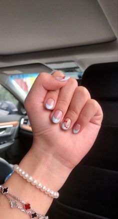 blue cherry french nails en 2022 Manicura de uñas, Manicura, Uñas Cherry French Nails, Pink Spring Nails, Clear Glitter Nails, Trendy Shades, Retro Nails, Hello Nails, Hippie Nails, Cherry Nails