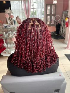 Red Boho Knotless Braids Bob, Red Knotless, Knotless Bob, Valentines Hair, Hair 2025, Red Bob, Valentine Hair, Bohemian Braids, Natural Braids