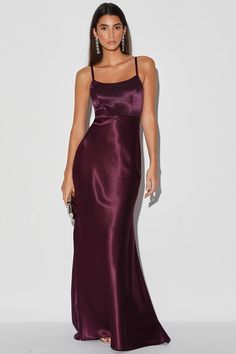 Lulus Exclusive! Glow up, girl! In the Lulus Make You Shine Dark Purple Satin Mermaid Maxi Dress, you'll be outshining everyone with your amazing style! Textured woven satin shapes a scoop neckline, a V-back, and a sleeveless, princess-seamed bodice supported by adjustable spaghetti straps. A fitted waist tops a full-length maxi skirt with a flattering mermaid hem. Hidden back zipper/clasp. Fit: This garment fits true to size. Length: Floor length. Size small measures 59" from adjustable straps Fitted Bias Cut Satin Prom Dress, Elegant Fitted Satin Homecoming Dress, Fitted Satin Bridesmaid Mermaid Dress, Glamorous Fitted Satin Mermaid Dress, Fitted Purple Satin Prom Dress, Fitted Purple Satin Dress For Prom, Party Dress With Bias Cut And Mermaid Hem, Fitted Satin Mermaid Dress For Night Out, Violet Prom Dresses