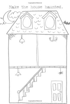 a house with stairs and bats on the roof is outlined in black and white paper