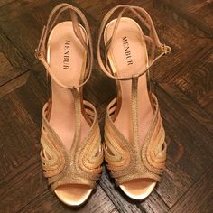 Beautiful Golden Strappy Evening Shoes. Never Worn. Gold Evening Shoes, Evening Shoes, Shoes Color, Pointe Ballet, Shoes Women Heels, Ballet Shoes, Dance Shoes, Shoes Heels, Sport Shoes