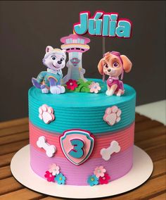 Skye Paw Patrol Cake Ideas, Buttercream Cake Designs, Everest Paw Patrol, Paw Patrol Girl, Skye Paw, Mini Tortillas, Bakery Design