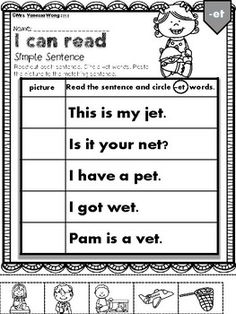 worksheet for reading the words i can read with pictures and texting on it