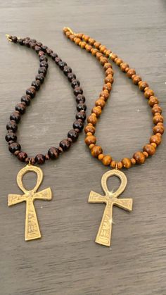 A Simple and Stylish Ankh Necklace 24 inch with Gold Plated Lobster Clasp Dark or Light Brown Glossy Wood Beads 3 Inch Solid Brass Ankh Pendant Peace Light, Ankh Pendant, Ankh Necklace, Wood Beads, Light Brown, Solid Brass, Luxury Branding, Lobster Clasp, Cross Necklace