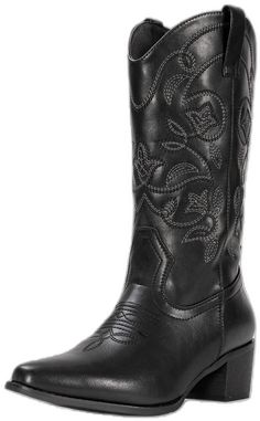 Cowboy Boots For Women, Western Embroidery, Boots Mid Calf, Boots Cowgirl, Western Boots Women, Boots Style, Wooden Heel, Black Boots Women, Calf Boots