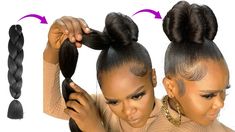 😱 10 MINUTES QUICK HAIRSTYLE USING BRAID EXTENSION Easy Hairstyle Using Braiding Hair, Updo With Braiding Hair For Black Women, One Plait Hairstyles For Black Women, Ponytail Hair Extensions For Black Women, Quick Hairstyle Black Women, One Plait Hairstyles For Natural Hair, Best Ponytail Hairstyles Black Women, Black Woman Braided Ponytail, Updo Hairstyles For Black Women Natural Hair