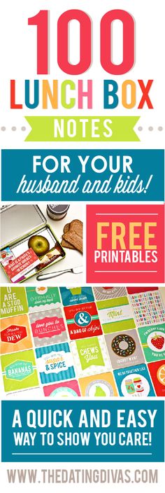 the 100 lunch box notes for your husband and kids free printables are included