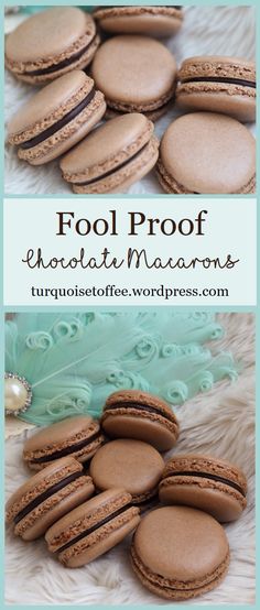 chocolate macaroons are stacked on top of each other with the words fool proof