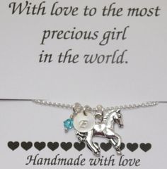 Girls Horse Necklace, Horse Necklace, Horse Charm Necklace, Little Girl Necklace, Child Initial Necklace, Gift for Niece Granddaughter Gift For Aunt, Equestrian Jewelry, Girl Necklace, Horse Necklace, Bracelet Heart, Birthstone Bracelet, Hand Stamped Jewelry, Aunt Gifts, Sarasota Fl