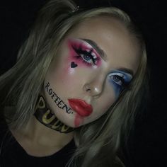 Harley Quinn Costume Makeup, Holloween Makeup, Harley Quinn Costume, Halloween Makeup Inspiration, Queen Makeup, Halloween Makeup Easy, Face Painting Halloween