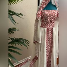 Abayas For Women Muslim & Comfortable Arabic Abaya With Beautiful Embroidery Red Floor-length Abaya With Dabka Embroidery, Traditional Embroidered Red Abaya, Elegant Red Floor-length Abaya, Red Embroidered Long Sleeve Abaya, Embroidered Fitted Maxi-length Abaya, Beautiful Embroidery, Lady In Red, Red And White, Maxi Dress