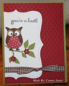 a card with an owl sitting on a branch and the words you're a hoot