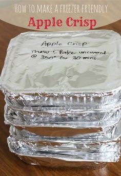 an apple crisp is stacked on top of each other with the text how to make a freeze - friendly apple crisp