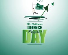 a man is running with an arrow in his hand and the words defence day written on it