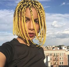 Yellow Hair Ideas, Yellow Hair Color, Colored Box Braids, Lemonade Braids Hairstyles, Natural Curly Hair Cuts, Split Hair