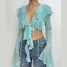 Please refer to our sizing chart for a guideline when choosing a size. 5 business days order processing time. 90% polyester 10% spandex Self Tie Crop Top, Picnic Fashion, Chiffon Crop Top, Chiffon Ribbon, Mesh Blouse, Tie Crop Top, Chiffon Long Sleeve, Chiffon Ruffle, Stage Outfits