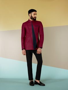 SS HOMME SSentric Black maroon bandhgala for the quirky you.#destinationweddings #SS17 #SSENTRIC #indiawear #prints Men's Wear, Normcore