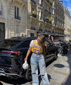 Laker Outfit Women Style, Iris Dupree, Nba Jersey Outfit, Jerseys Outfit, Basketball Girls Outfits, Sports Jersey Outfit, Lakers Outfit, Basketball Game Outfit Women, Basketball Jersey Outfit