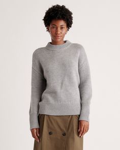 Made from cozy Australian merino wool, this sweater is a classic look gone luxe. Its chunky feel brings softness and warmth but keeps merino's natural breathability. The wide ribbed neckline, visible seamed detail, and perfectly slouchy silhouette make this sweater feel anything but basic. Merino Wool Sweater For Everyday Fall Wear, Everyday Merino Wool Sweater With Ribbed Collar, Everyday Merino Wool Sweater For Fall, Everyday Wool Sweater With Ribbed Collar, Everyday Fall Merino Wool Sweater, Modern Fall Sweater With Ribbed Cuffs, Modern Ribbed Collar Sweater For Fall, Modern Sweater For Everyday Fall Wear, Modern Everyday Sweater For Fall