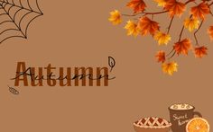 an autumn background with pumpkins and leaves