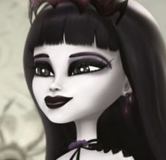 an animated image of a woman with long black hair