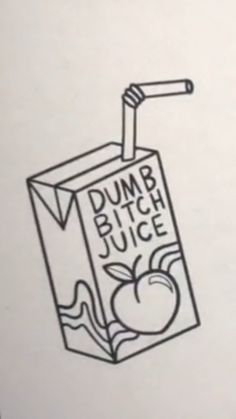 a drawing of a juice carton with an apple and a straw sticking out of it