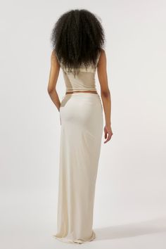 Ivory mesh high neck top. Paired with a bralette and a draped skirt. - Aza Fashions Chic Sheer Fitted Maxi Skirt, Chic Fitted Sheer Maxi Skirt, Chic Draped Skirt For Wedding, Fitted Beige Maxi Skirt For Party, Elegant Fitted Sheer Maxi Skirt, Net Top, Draped Skirt, Top Skirt Set, High Neck Top