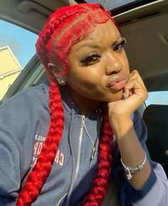 Two Red Feed In Braids, Red Hair Hairstyles Braids, Red Braid Hairstyles, Red Stitch Braids, Red Braided Hairstyles, Red Quick Weave Hairstyles, Red Natural Hair Black Women, Sew In Closure, Red Hair Braids