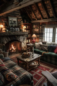 a living room filled with furniture and a fire place