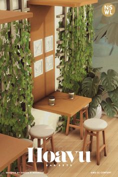 a magazine cover with plants growing on the walls and tables in front of an open window