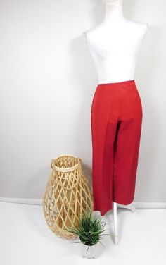 Vintage 80s Bright Red High Waist Pleated Front Polyester Minimal Bootcut Straight Slacks Trousers Pants Sz 9/10 Medium by WearingMeOutVtg on Etsy Statement Outfit, Cute Sunglasses, Red High, Star Dress, Pink Blouse