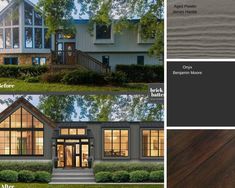 two pictures showing different types of wood flooring in front of a house and the same color