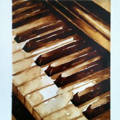 an old piano that has been stained brown and is being used as a wall hanging