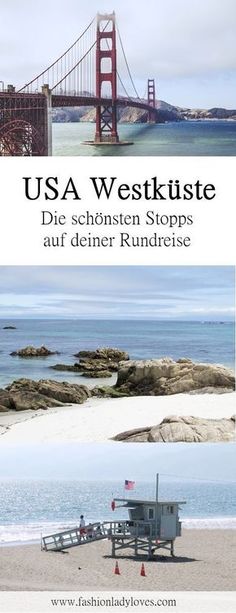 the cover of usa westkustee, with an image of a beach and bridge in