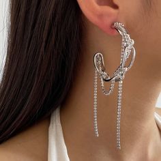 This Unique Pair Is A Wonderful Addition To Your Wardrobe And Your Style; Sure To Get Lots Of Compliments! Gshmvn00s0007gj Rhinestone Fringe Crystal Dangle Earrings, Earrings Color, Jewelry Bags, Chain Link, Your Style, Tassels, Jewelry Earrings, Hoop Earrings, Women Jewelry