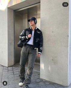 Ramones Outfit, Varsity Jacket Outfit Mens, Rick Owens Outfit Men, Rick Owens Shoes Outfit, Black Denim Jacket Outfit, Varsity Outfit, Varsity Jacket Outfit, Spiritual Fashion, Trendy Boy Outfits