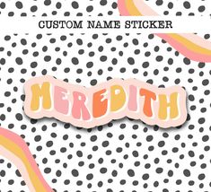 custom name sticker for the word mermaid on a white background with black and pink polka dots