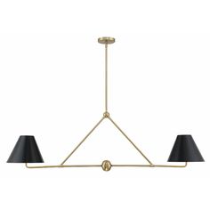 three light brass chandelier with black shades