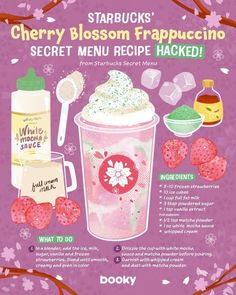 the menu for starbucks's cherry blossom frappuccino