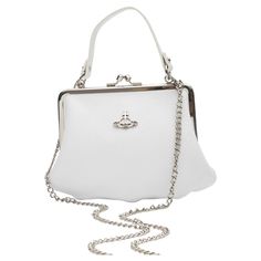 White. Made from nappa leather. Silver hardware. Signature Orb plaque detail. Clasp fastening. Main compartment with logo cotton lining. Long top handle Detachable chain-link shoulder strap. Material: Leather Measures: Height 4.7” x Length 6.7” x Depth 2.4” Drop: 21.7” Comes with: Dust bag and chain shoulder strap Condition: Excellent. White Vivienne Westwood Bag, Vivienne Westwood Bags, Expensive Bag, White Purses, Frame Bag, Leather Silver, Nappa Leather, White Bag, Vivienne Westwood