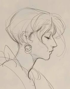 a drawing of a woman's profile with her eyes closed and ear piercings on