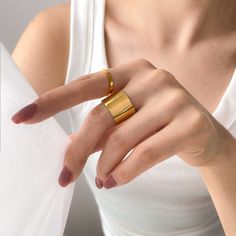 This perfect everyday ring is made of 18K gold on special titanium steel imported from Japan. Non-tarnish.It complements any outfit perfectly by itself or by stacking with any statement rings, or with any other width band rings.Works well as both a men's and women's wedding band, as well as a promise ring, total unisex design.To extend jewelry lifespan please have the ring stay away from chemicals like lotions and sanitizers.• S P E C I F I C A T I O N •Finish: 18K PVD gold on titanium steel#Hashtag18K Gold Band Ring, Gold Stacking Ring, Stackable Ring, Thick Ring, Thin Ring, Narrow Ring, Couple Ring, Couple Band, Gold Band for him, Gold Band for Couples, Gold Stacking Ring for him, Statement Rings, Different Size Band Rings, Tungsten Carbide Ring,Thin Band Ring, Minimalist Band Engagement Flat Ring, Couple Band, Gold Stacking Ring, Ring Couple, Thick Ring, Tungsten Carbide Rings, Couple Ring, Gold Flats, Couple Jewelry